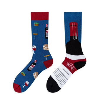 Multiple color cartoon crew socks-wine