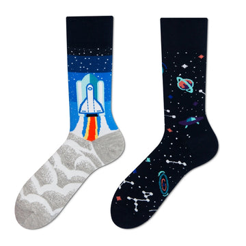 Multiple color cartoon crew socks-spaceship