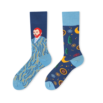 Multiple color cartoon crew socks-Van Gogh
