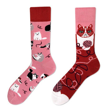 Multiple color cartoon crew socks- cat