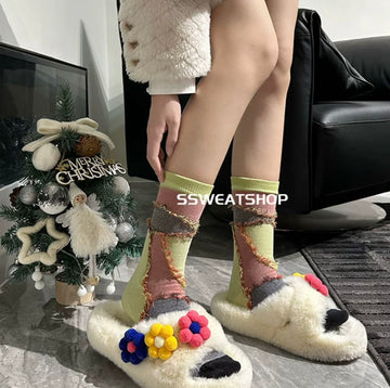 Backwear fringe dark double-sided color matching street style network red niche creative ins tube socks woman