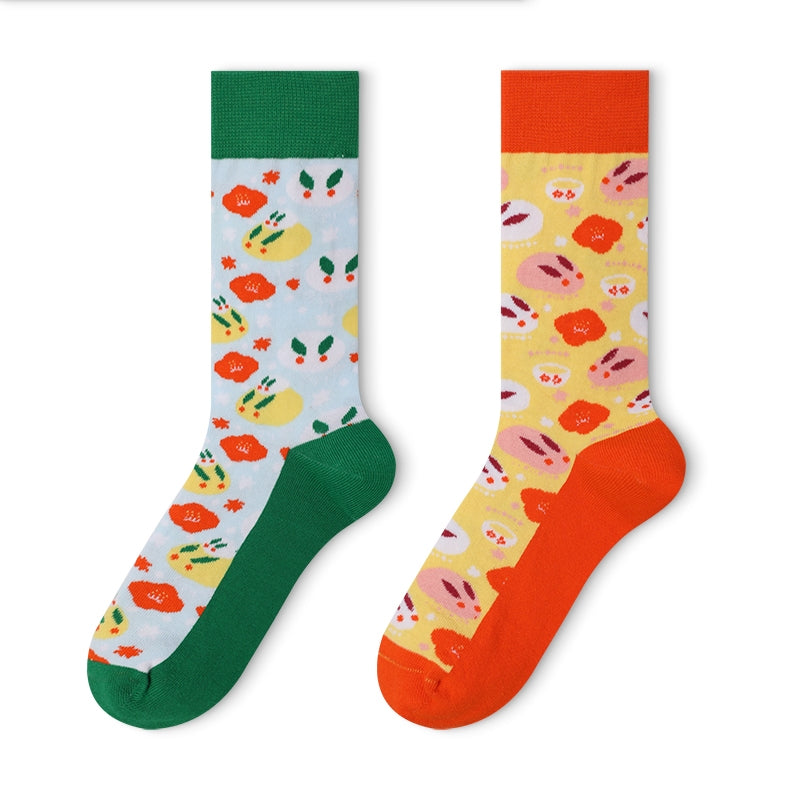 Cute rabbit cartoon crew socks 2 colors package