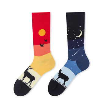 Multiple color cartoon crew socks-Elk