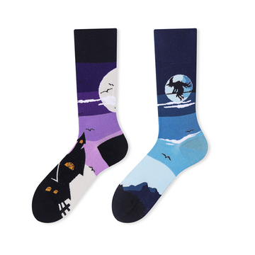 Multiple color cartoon crew socks-Terror night