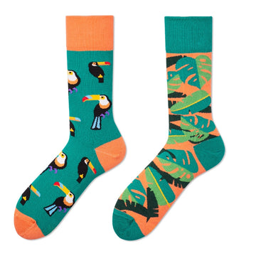 Multiple color cartoon crew socks-woodpecker