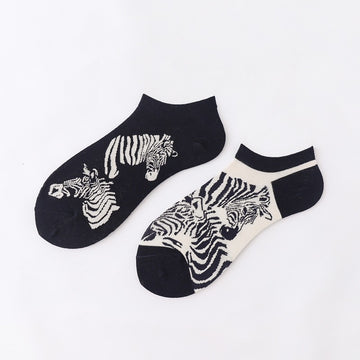 Ankle socks cartoon zebra black and white design