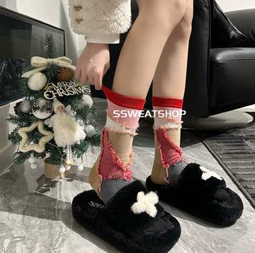 Multiple color crew socks backwear fringe dark double-sided color matching street style