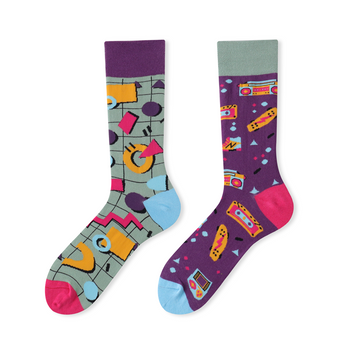 Multiple color cartoon crew socks-music