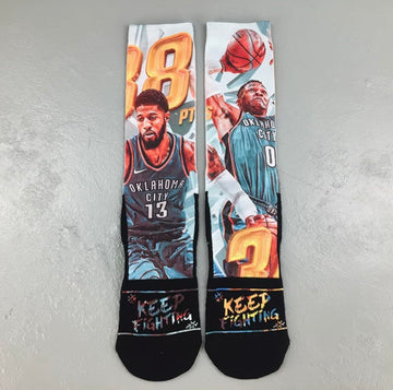 Paul George And Russell Westbrook / basketball cartoon socks