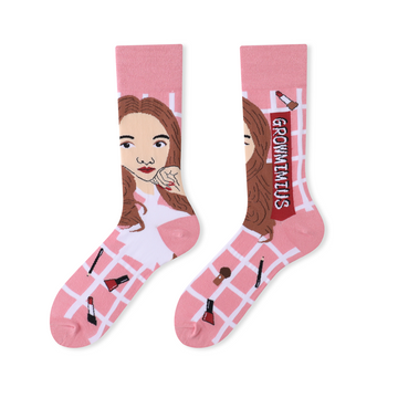 Colorful cartoon crew socks-PINK