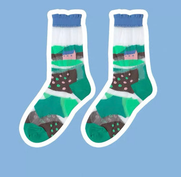 Geothermal Valley series glass fiber crystal mid-tube socks thin and lovely in summer