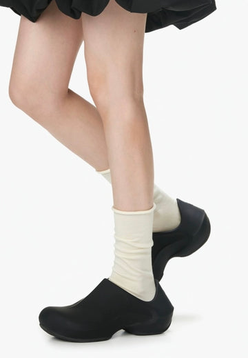 Good to wear solid color pile socks | rolled edge stylish lazy socks women white black all Korean mid-tube socks