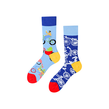 Multiple color cartoon crew socks-bikes