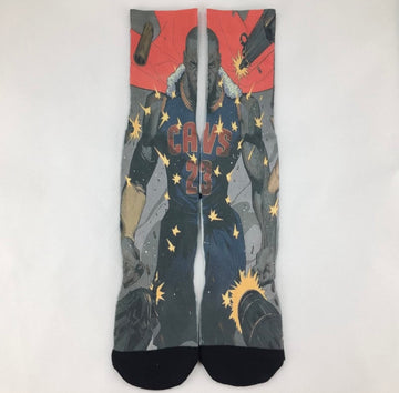 Lebron James Cartoon crew socks- Cavs