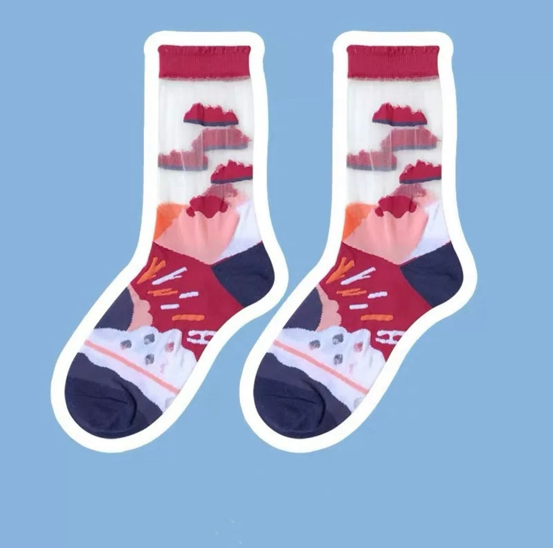 Geothermal Valley series glass fiber crystal mid-tube socks thin and lovely in summer