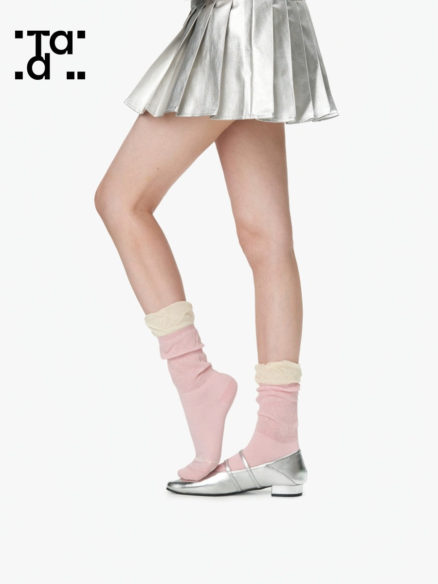 Three pairs of summer socks thin pile socks women‘s midtube ballet-style bubble socks for girls