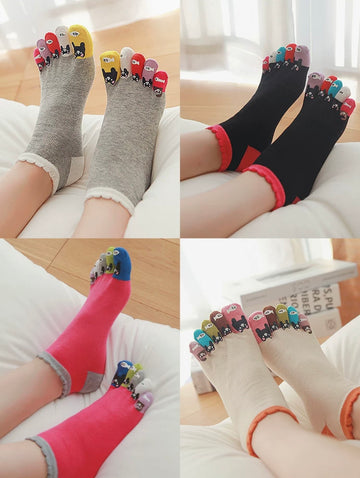 New cotton five-finger socks women's mid-tube autumn winter high tube toe socks cute thick five-toe socks warm, deodorant and sweat absorption