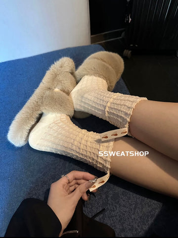 Solid color streamer three-dimensional pile socks Japanese retro style creative all-matching couple socks female