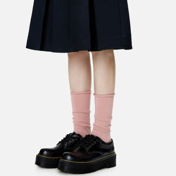 Good to wear solid color pile socks | rolled edge stylish lazy socks women white black all Korean mid-tube socks