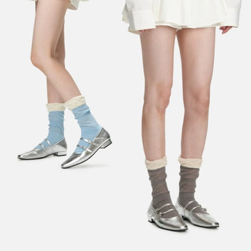 Three pairs of summer socks thin pile socks women‘s midtube ballet-style bubble socks for girls