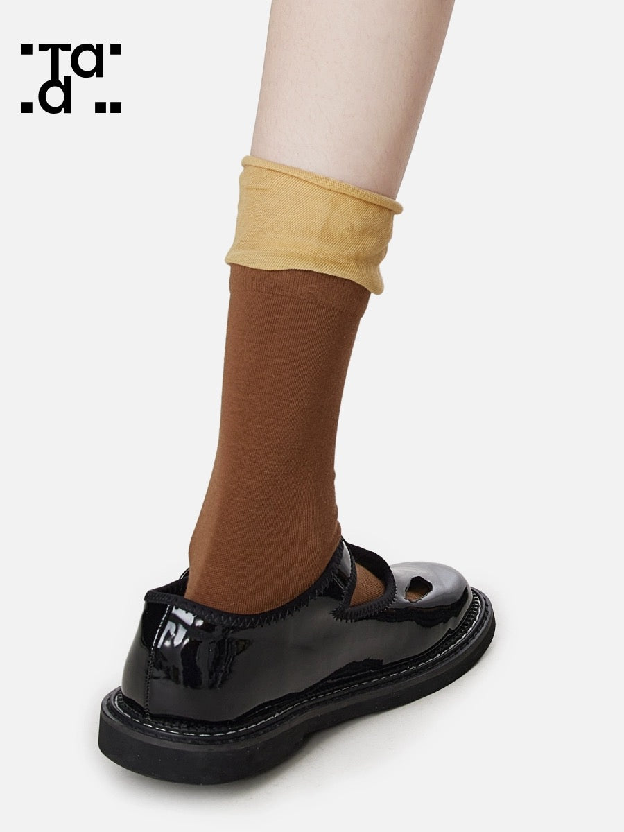 Socks women contrast color patchwork design feel spring summer new cute lace preppy pile calf socks