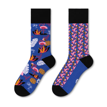Colorful crew socks leaves design